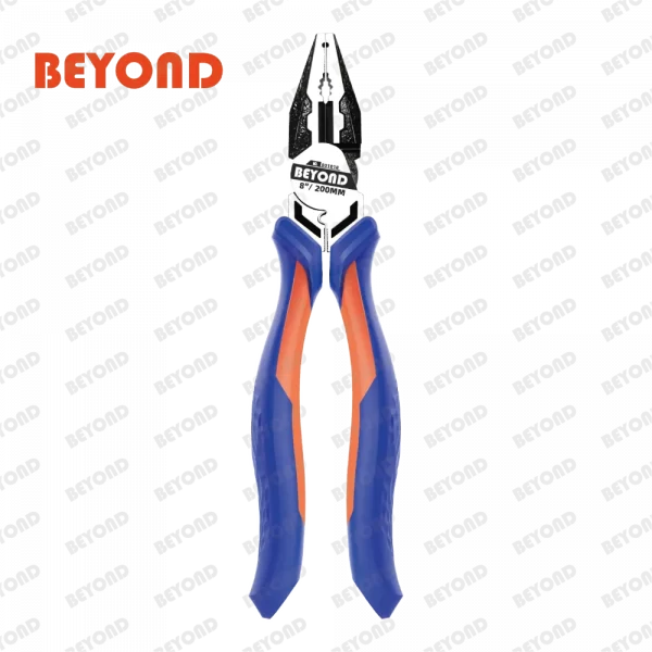 A Heavy Duty Combination Plier Tool 8 Inch, orange and blue color handles, BEYOND logo