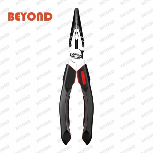 a High Leverage 6 Inch Long Nose Wire Cutters with BEYOND logo in red and black color handles