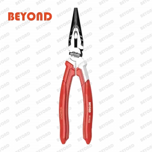 Industrial long nose pliers with high leverage, BEYOND logo, red/white handles. OEM orders welcome.