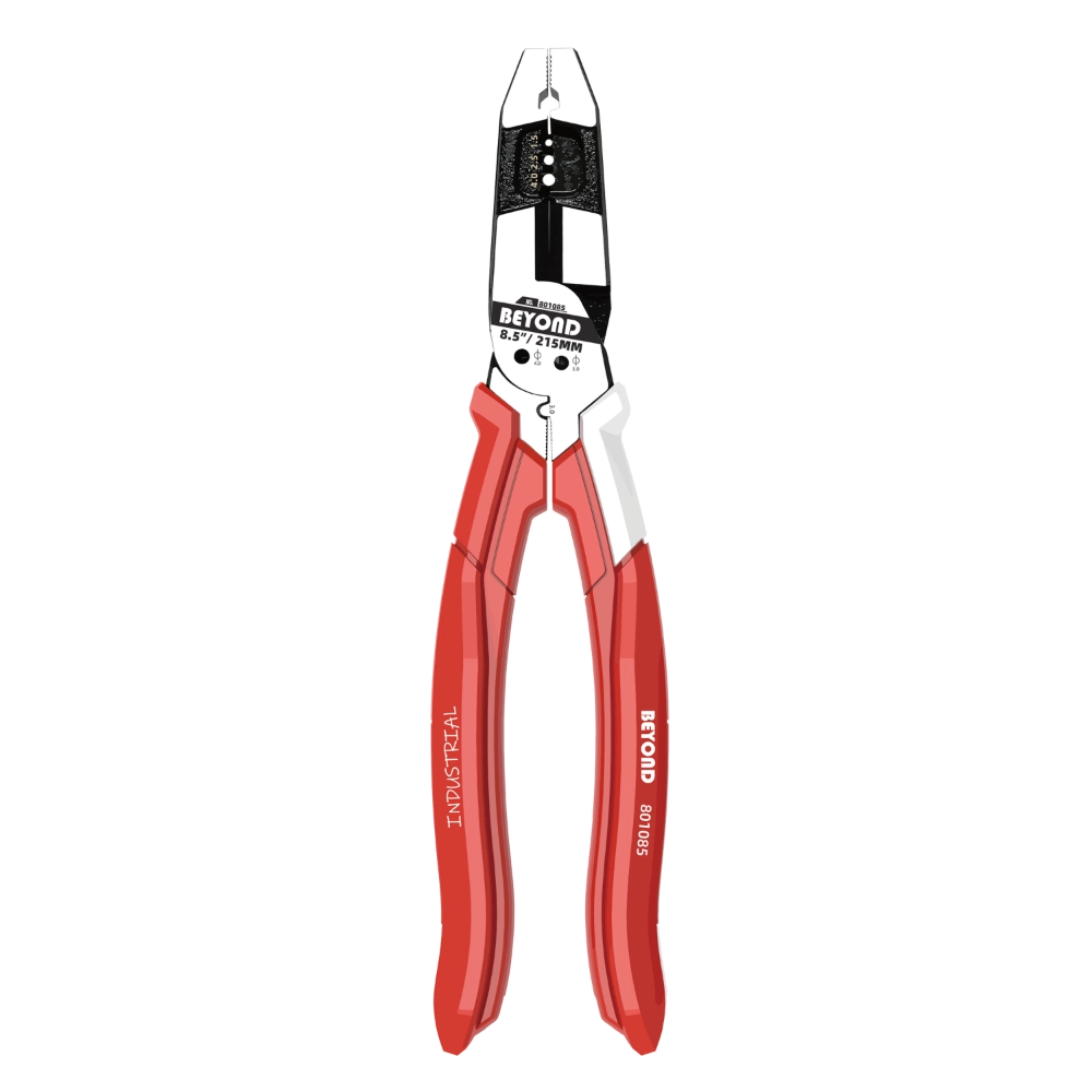 8.5" electrical pliers, white/red handles, BEYOND brand. OEM/ODM customization available.