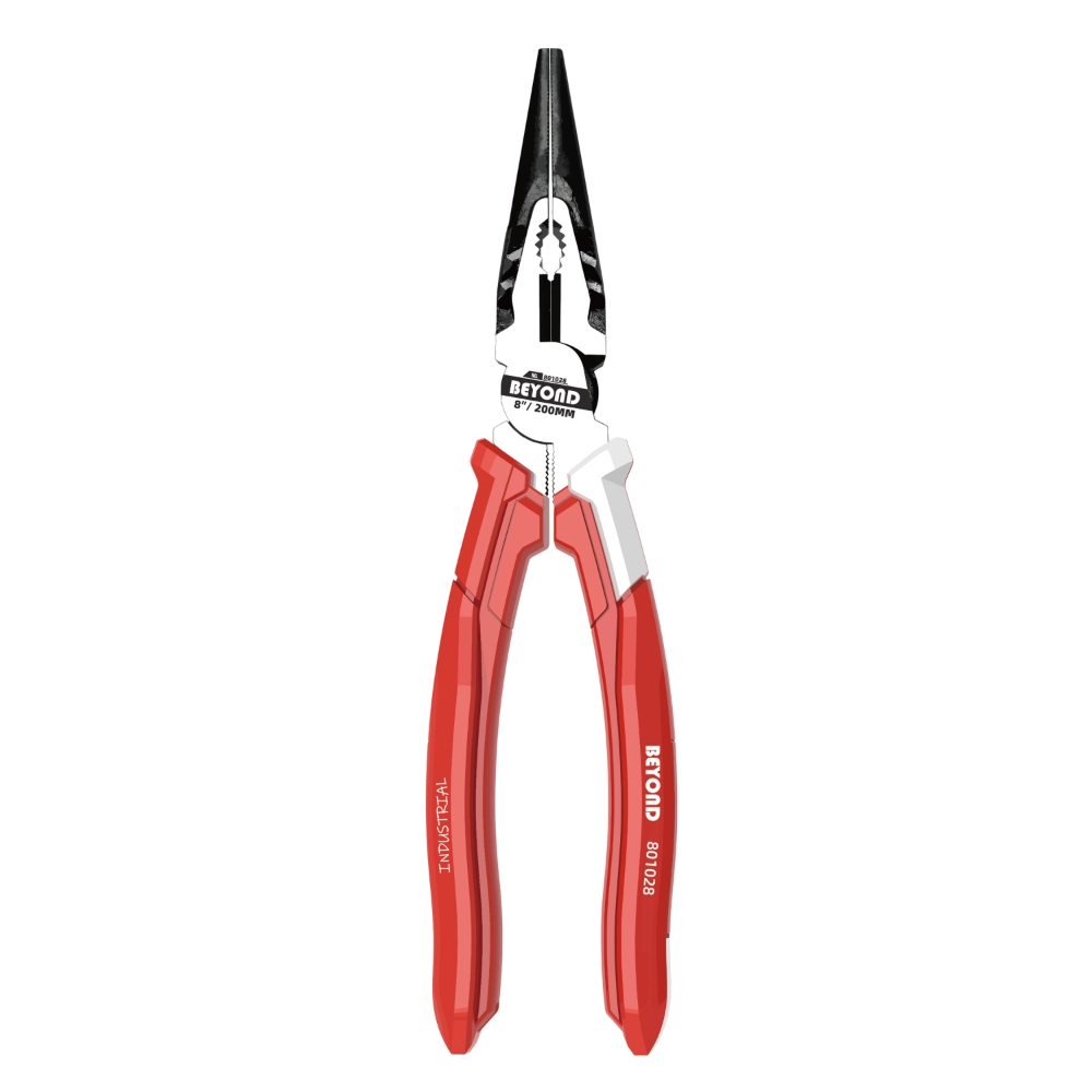 Heavy duty long nose plier, red/white handles, BEYOND logo. Low MOQ & OEM support.