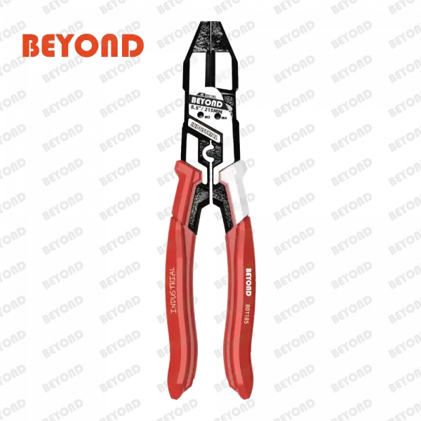 8.5" multifunctional heavy duty lineman's pliers with BEYOND logo, white and red handles