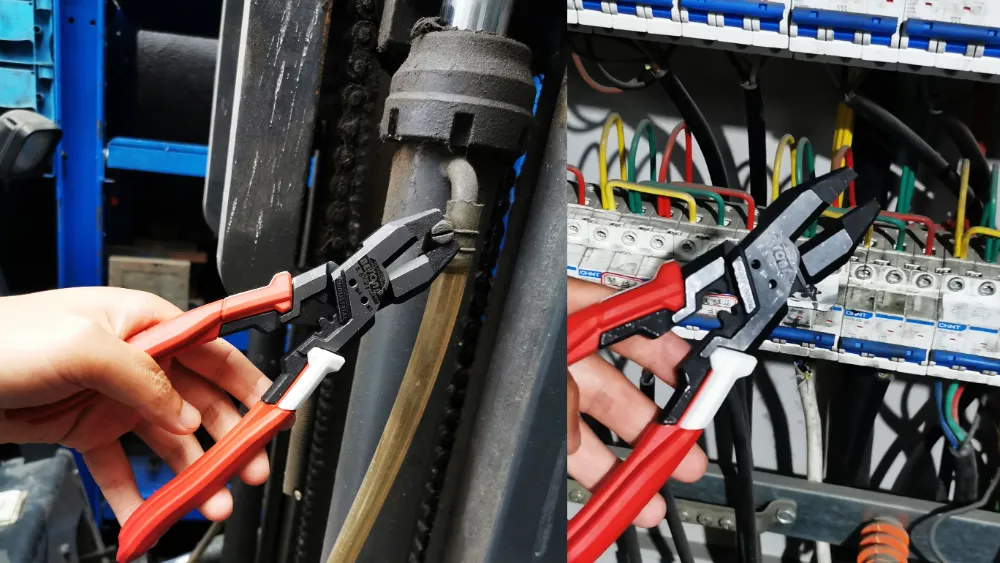 Red handle heavy duty linesman pliers for electrical and auto maintainance