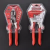 Two 8.5-inch heavy duty lineman's pliers in red, double blister card package showing front and back, black background